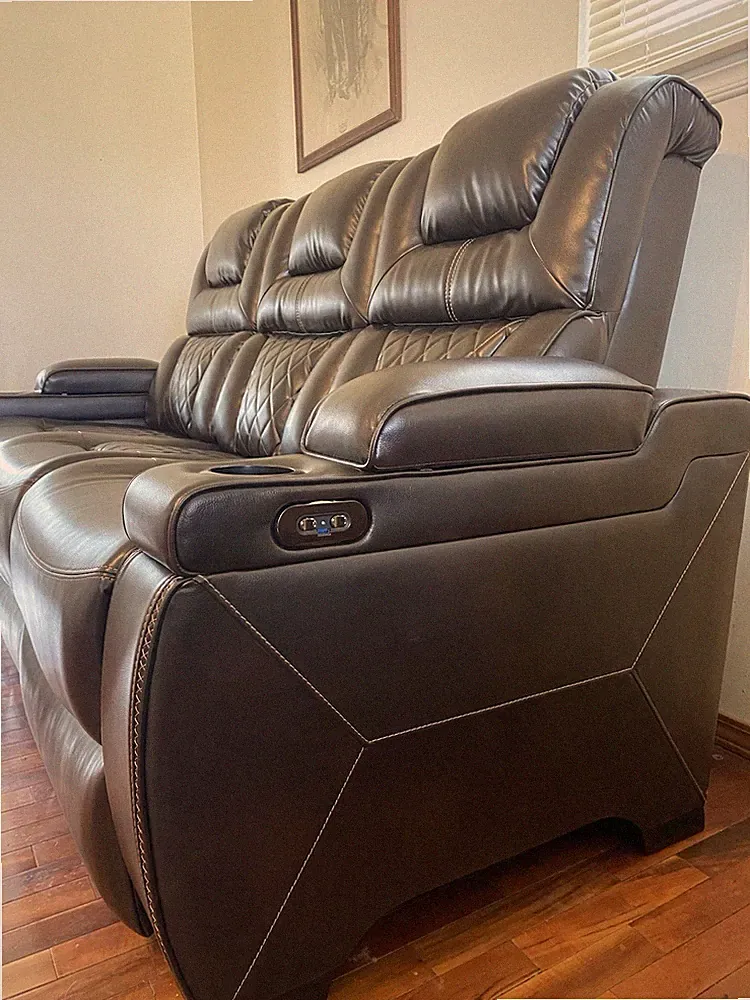 Dark Brown Leather Recliner Sofa 3-Seater Electric USB Cup Holders Storage