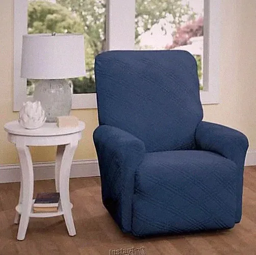 Double Diamond Stretch Slipcover Recliner Navy